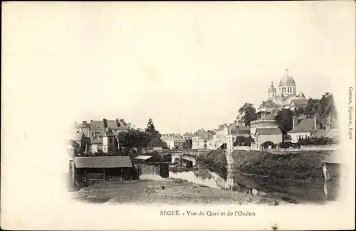 Ak Segré Maine et Loire, Vue du Quai et de l´Oudon