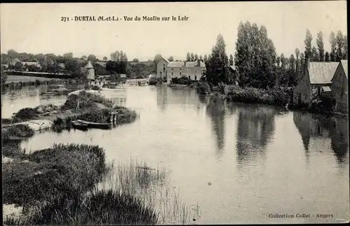 Ak Durtal Maine et Loire, Vue du Moulin sur le Loir