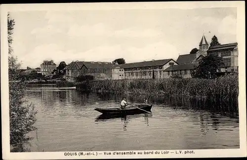 Ak Gouis Maine et Loire, Vue d´Ensemble au Bord du Loir