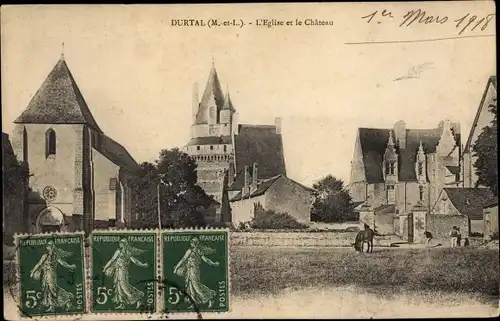 Ak Durtal Maine et Loire, L´Église et le Château