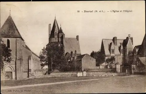 Ak Durtal Maine et Loire, Église et Hôpital