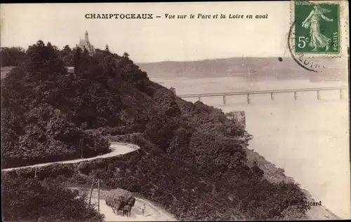 Ak Champtoceaux Maine-et-Loire, Vue sur le Parc et la Loire en Aval