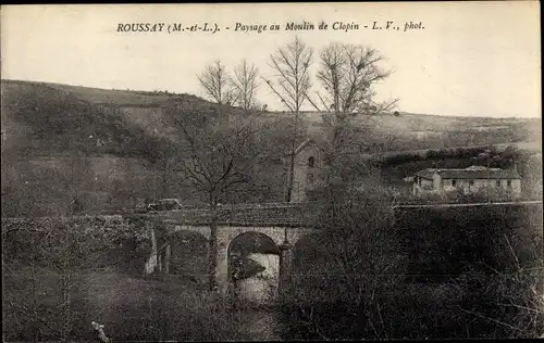 Ak Roussay Maine et Loire, Paysage au Moulin de Clopin