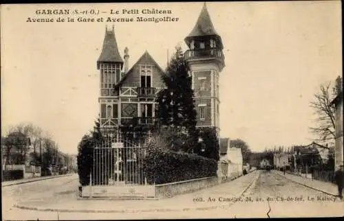 Ak Livry Gargan Seine Saint Denis, Le Petit Château, Avenue de la Gare et Avenue Montgolfier