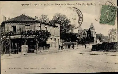 Ak Livry Gargan Seine Saint Denis, Place de la Gare et Allée Montgolfier