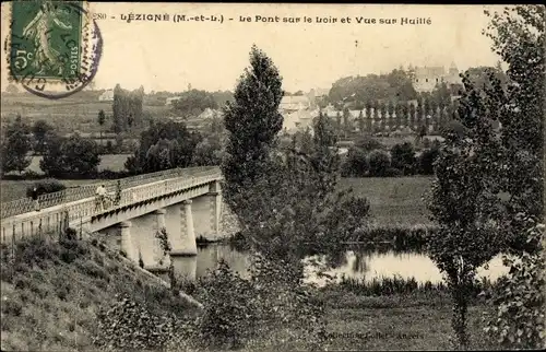 Ak Lézigné Maine-et-Loire, Le Pont sur le Loir et Vue sur Huillé