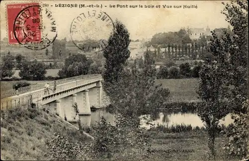 Ak Lézigné Maine-et-Loire, Le Pont sur le Loir et Vue sur Huillé