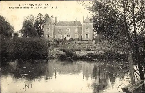 Ak Lézigné Maine-et-Loire, Château et Étang de Préfontaine