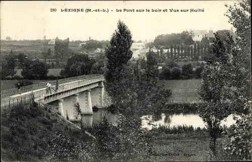 Ak Lézigné Maine-et-Loire, Pont sur le Loir et Vue sur Huillé