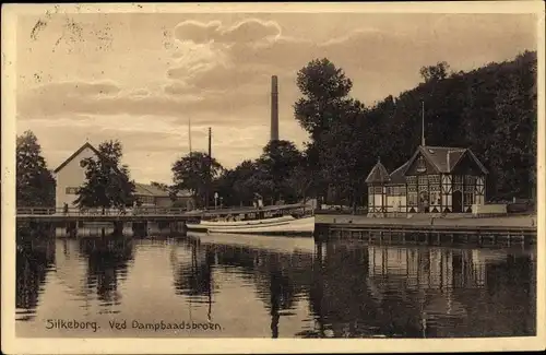 Ak Silkeborg Dänemark, Ved Dambaadsbroen, Salondampfer