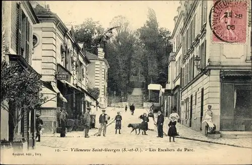 Ak Villeneuve Saint Georges Val de Marne, Les Escaliers du Parc