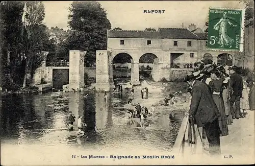 Ak Alfort Val de Marne, Baignade au Moulin Brûlé