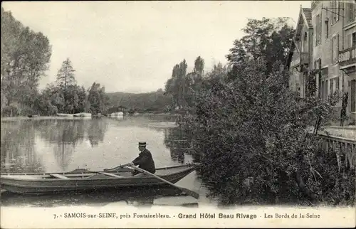 Ak Samois sur Seine Seine et Marne, Grand Hôtel Beau Rivage, Bords de la Seine