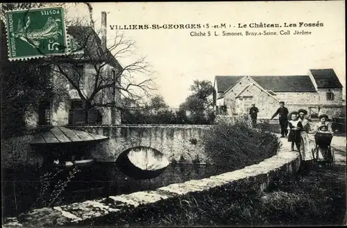 Ak Villiers-Saint-Georges Seine et Marne, Le Château, les Fossés