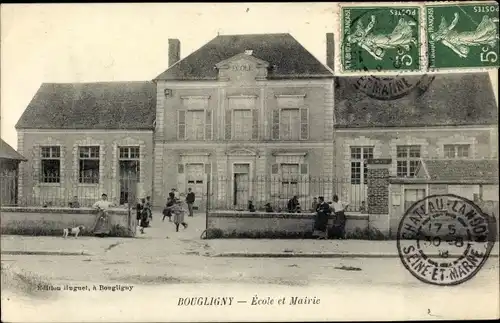 Ak Bougligny Seine-et-Marne, École et Mairie