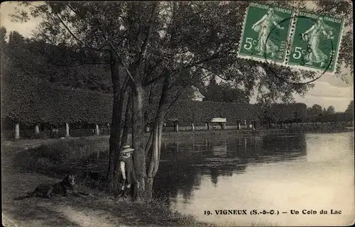 Ak Vigneux sur Seine Essonne, Un Coin du Lac