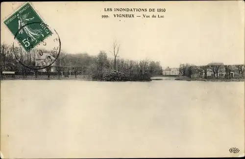 Ak Vigneux sur Seine Essonne, Inondations de 1910, Vue du Lac