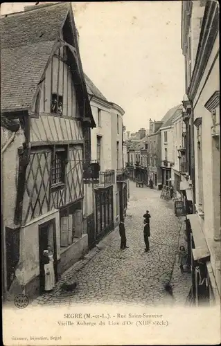 Ak Segré Maine et Loire, Rue de Sauveur, Vieille Auberge du Lion d'Or