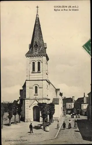 Ak Courleon Maine et Loire, Eglise et Rue de Gizeux