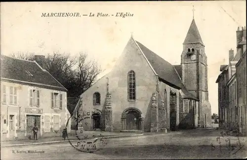 Ak Marchenoir Loir et Cher, La Place, L'Eglise