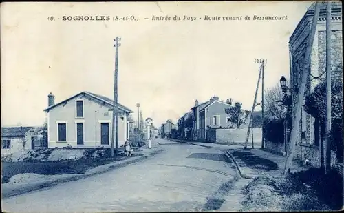 Ak Sognolles Seine et Marne, Entree du Pays, Route venant de Bessancourt