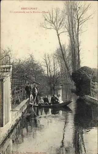 Ak Breuilpont Eure, En promenade sur la Riviere d'Eure