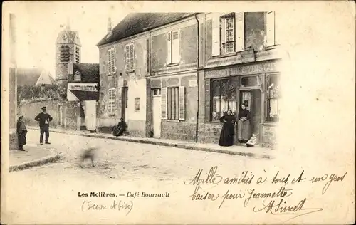 Ak Les Molières Essonne, Café Boursault, Eglise