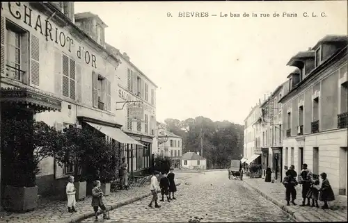 Ak Bièvres Essonne, Le bas de la ue de Paris, Restaurant, Maison Roussel