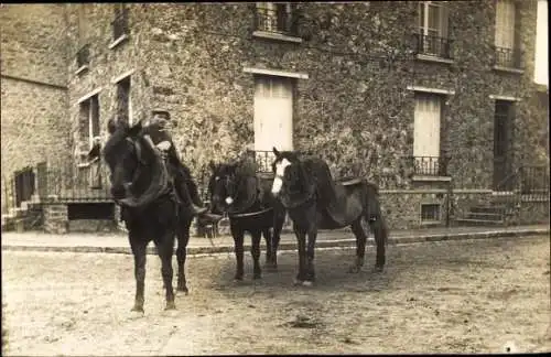 Ak Orsay Essonne, Straßenpartie, Drei Pferde, Ein Reiter