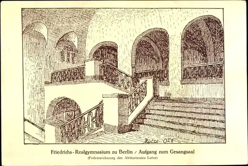 Künstler Ak Lutze, Berlin Mitte, Friedrichs Realgymnasium, Aufgang zum Gesangssaal