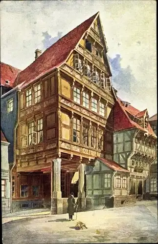 Künstler Ak Heyer, R., Hildesheim in Niedersachsen, Das Pfeilerhaus am Andreasplatz