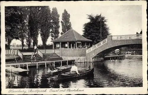 Ak Hamburg Nord Winterhude, Stadtpark, Insel mit Bootshaus