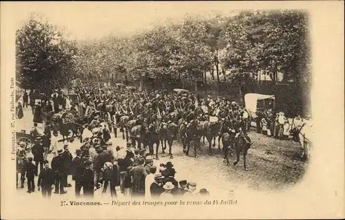 Ak Vincennes Val de Marne, Troupes pour la Revue du 14 Juillet