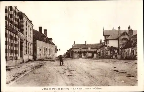 Ak Jouy le Potier Loiret, La Place, Route d'Orleans