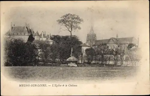 Ak Meung sur Loire Loiret, L´Église et le Château