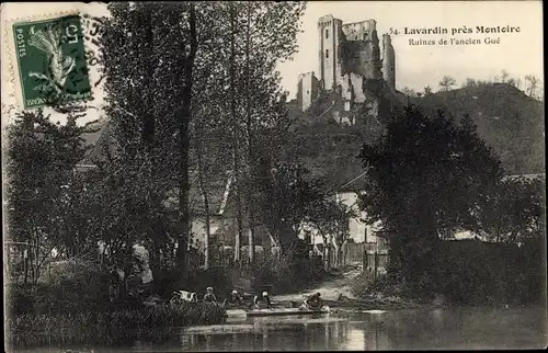 Ak Lavardin Loir et Cher, Ruines de l'ancien Gue, Frauen waschen am Wasser