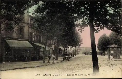 Ak Saint Ouen Seine Saint Denis, Place de la Gare