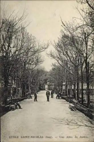 Ak Issy les Moulineaux Hauts de Seine, Ecole Saint-Nicolas, Une Allee du Jardin