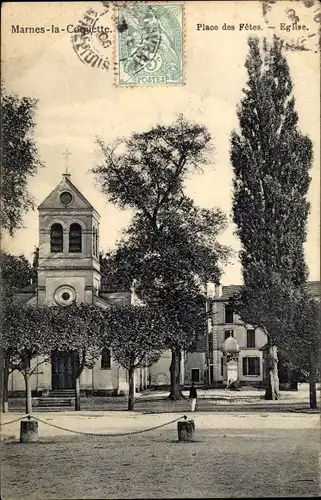 Ak Marnes-la-Coquette Hauts-de-Seine, Place des Fetes, Eglise