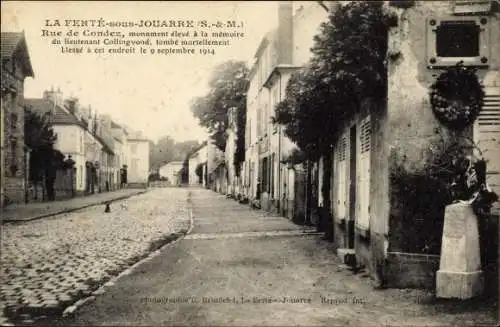 Ak La Ferté-sous-Jouarre Seine-et-Marne, Rue de Condez, monument élève