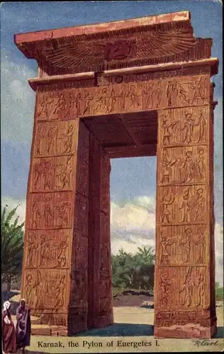 Künstler Ak Curl, R., Karnak Ägypten, Pylon von Euergetes I, verziertes Tor