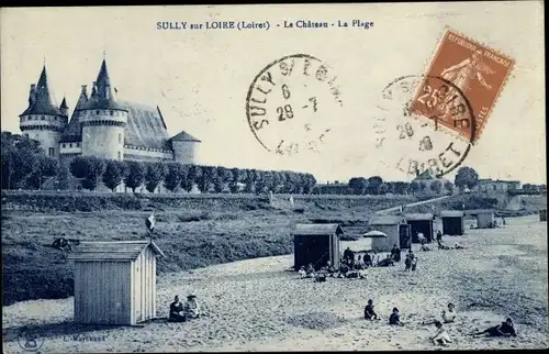 Ak Sully sur Loire Loiret, Château, Plage