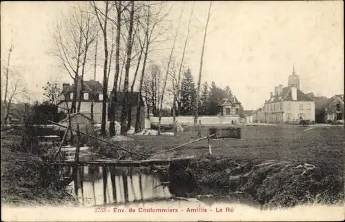 Ak Amillis Seine et Marne, Le Ru, passerelle