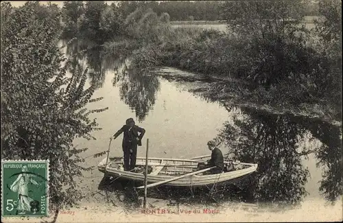 Ak Montry Seine et Marne, Vue du Morin, barque à rames