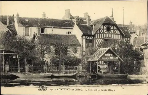 Ak Montigny sur Loing Seine et Marne, Hôtel de la Vanne Rouge, entrée en rivière