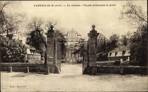 Ak Jambville Yvelines, Le Chateau, Facade principale et Grille