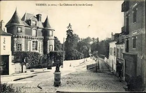 Ak Yerres Essonne, Le Château et la Rue de Concy