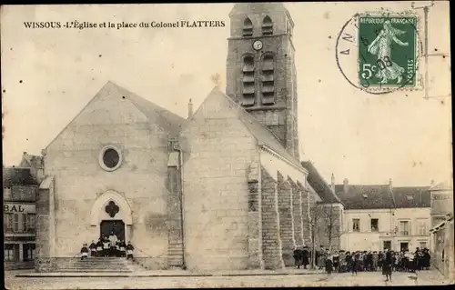 Ak Wissous Essonne, L´Église et la Place Colonel Flatters