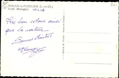 Ak Nouan le Fuzelier Loir-et-Cher, École Ménagère