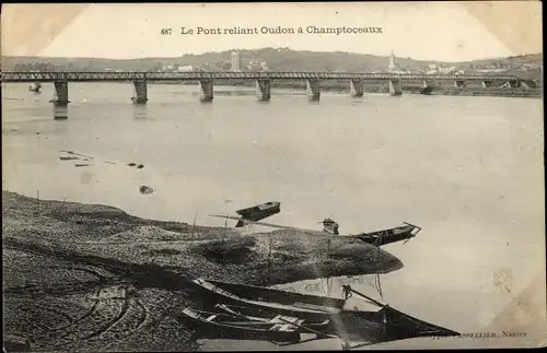 Ak Oudon Maine-et-Loire, Pont reliant Oudon á Champtoceaux